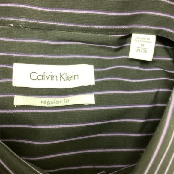 Calvin Klein Mens 16 34/35 Purple Dust Striped Regular Fit Long Sleeve Shirt - Picture 5 of 7